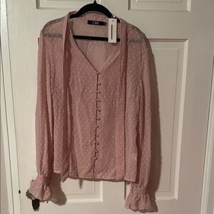 CBR NWT Women's Pink Sheer Button-Up Top w/pink pearl-like buttons Size Small